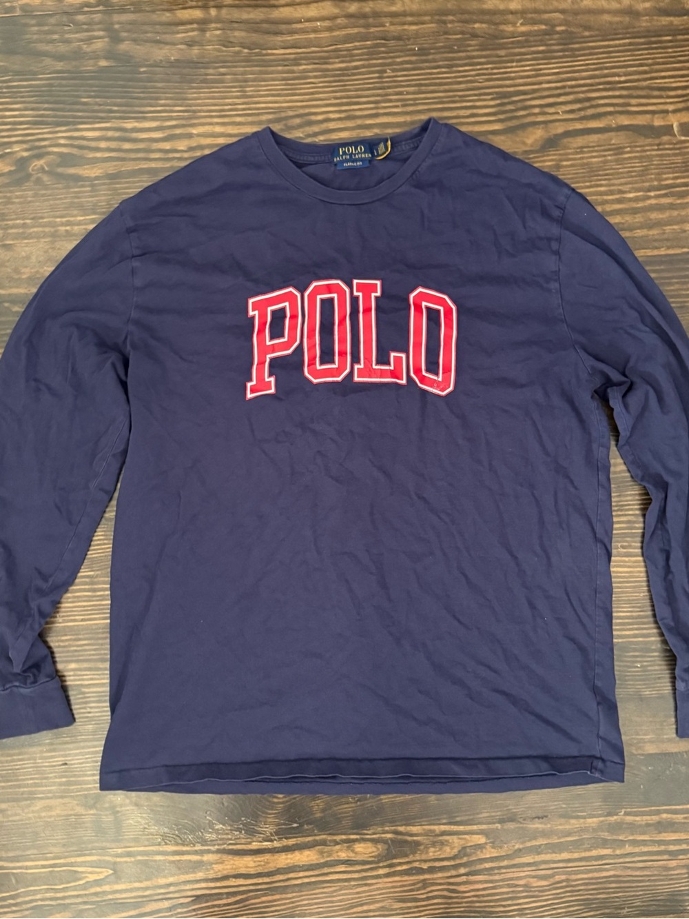 Polo by Ralph Lauren Navy Long Sleeve Tee with Red POLO Applique